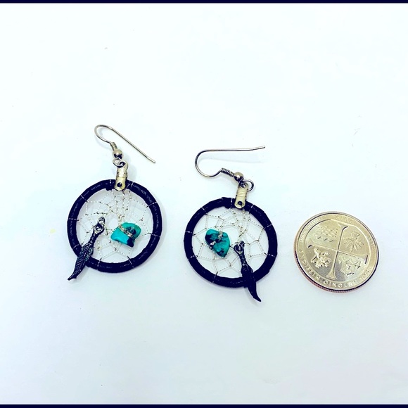 DreamCatcher Dangle Earrings | Turquoise Rock | Indian | Boho | Handmade Jewelry - Picture 1 of 3